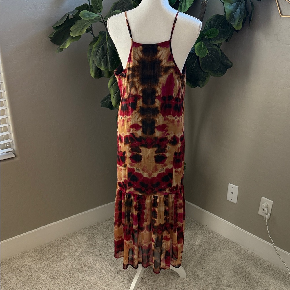 DKNY Maroons, tans, browns and black Tie-Dye Midi Dress - Picture 2 of 6